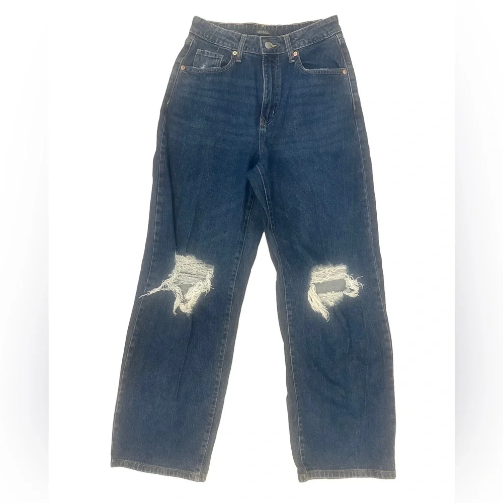 Y2K High Rise Wide Leg Distressed Baggy Blue‎ Jeans 4/27R Boho 90s Grunge Denim